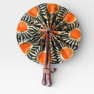 African Wax Fabric & Leather Folding Fan – Handmade in Ivory Coast